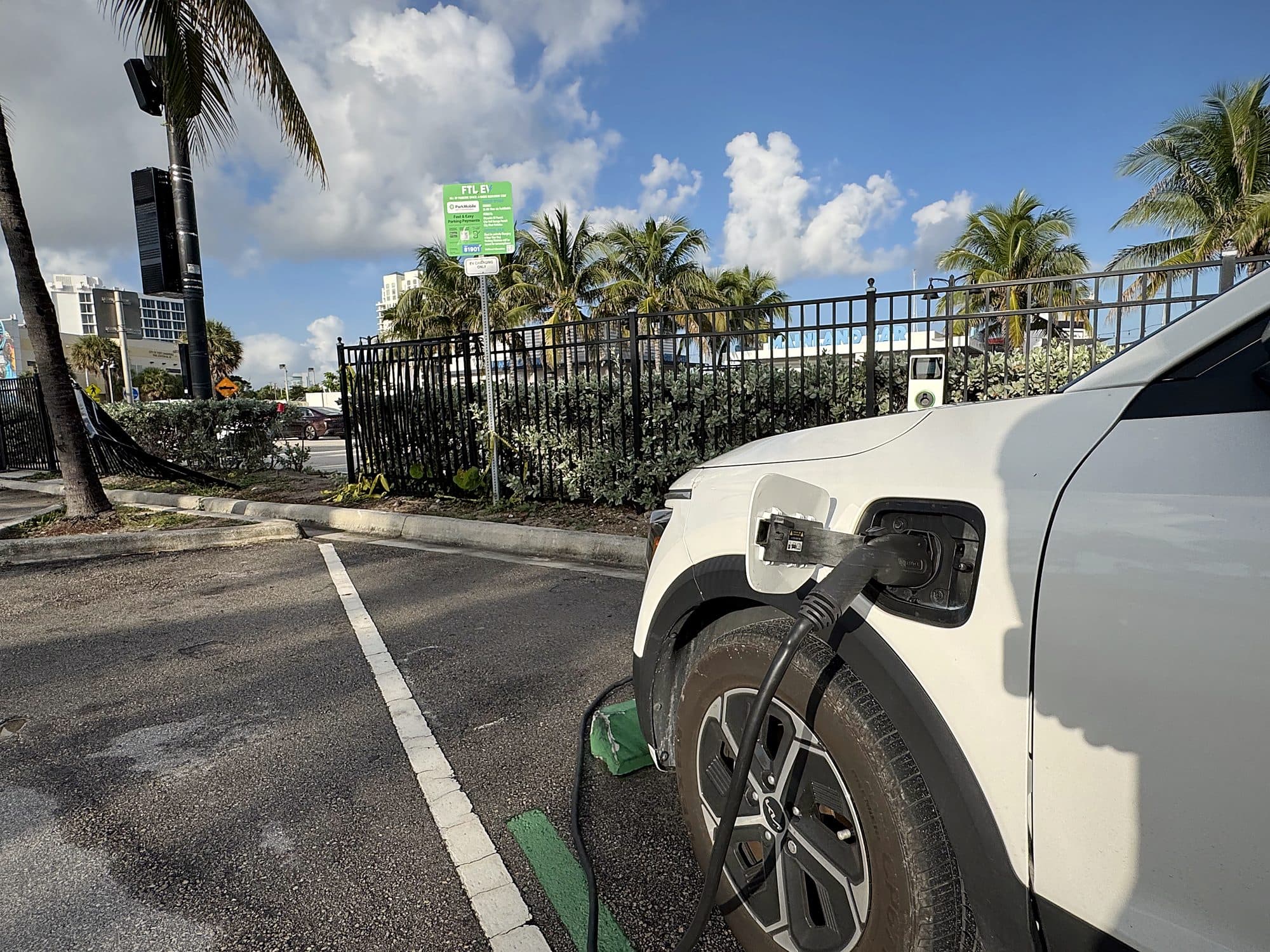US Supercharge DC fast charger among palms