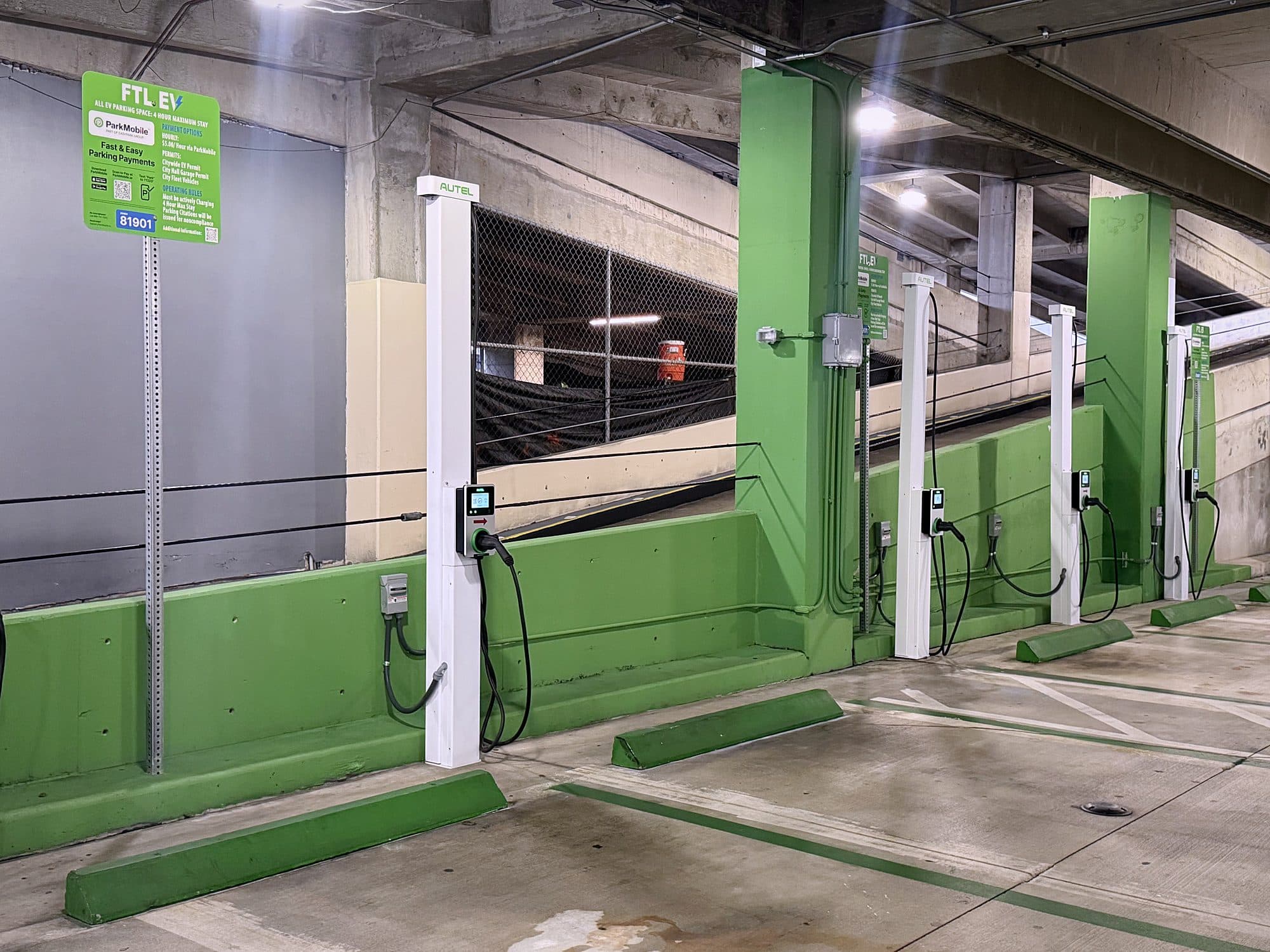 US Supercharge charging row installed in a Florida parking garage